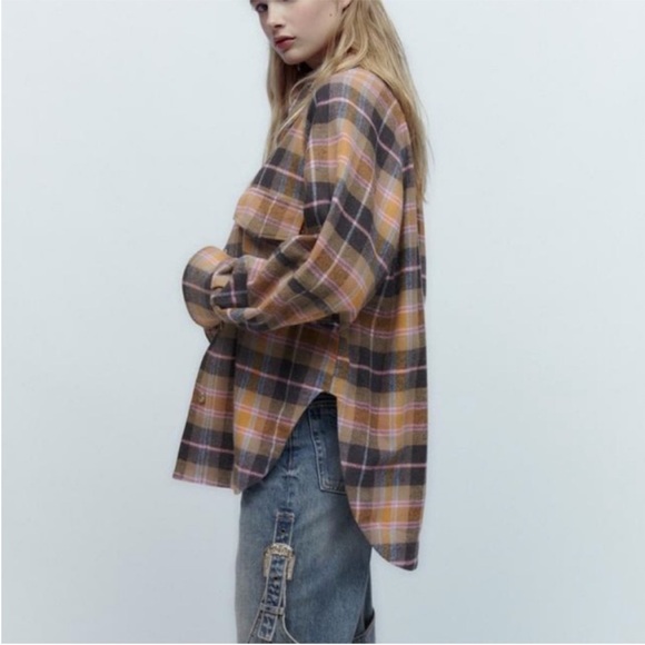ZARA oversized plaid button up over shirt jacket size XS - Picture 2 of 16